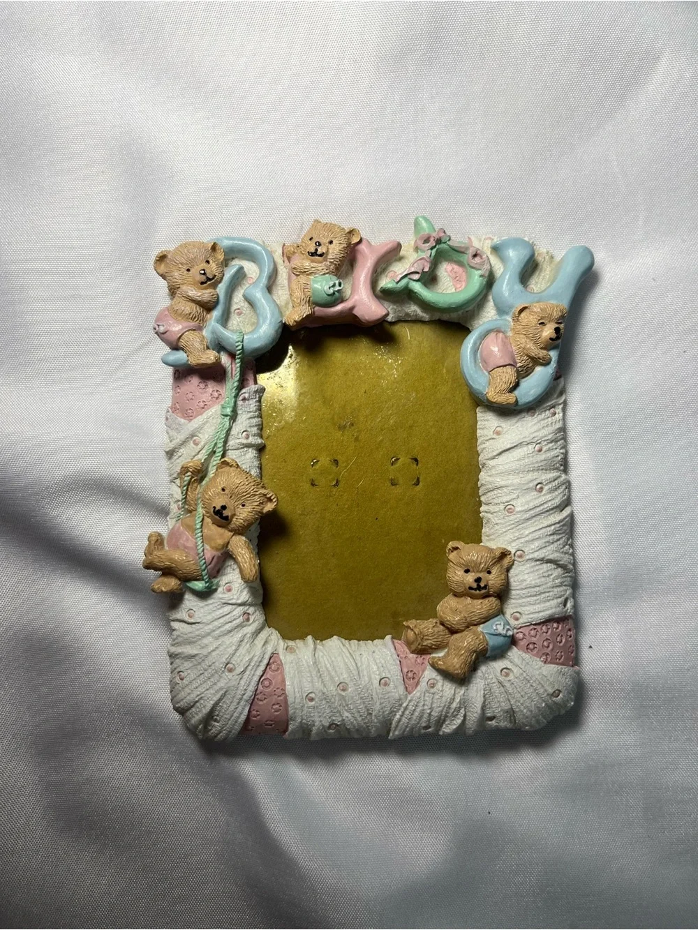 Vintage 3D Pink‎ Blue Teddy Bears Resin Baby Picture Frame Nursery Photo Decor